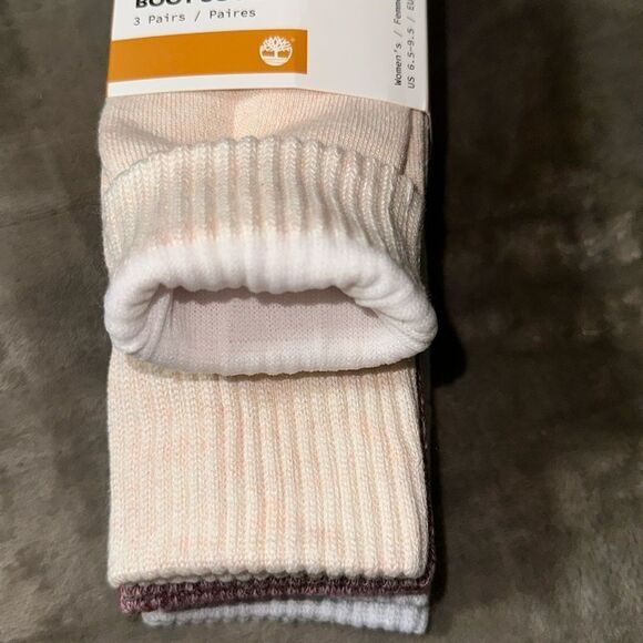Timberland Beige Burgundy Gray W6.5-9.5 Knit Cushioned Boot Socks 3 pk - Picture 6 of 11